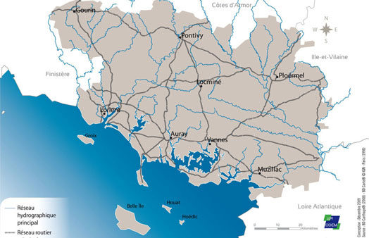 Carte géographique Morbihan Bretagne sud