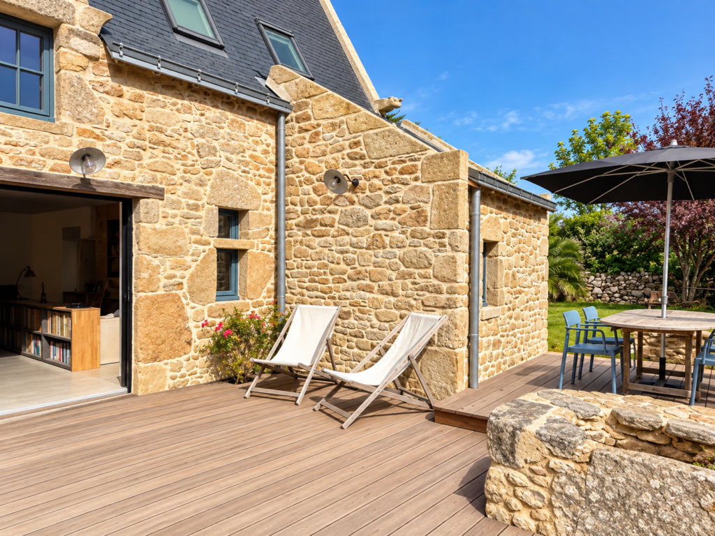 Demeure Charme Rénovation Exception Kervalet Batz-Sur-Mer Bretagne Loire-Atlantique Pierre Contemporaine Demeures Marines Village Poutre Extérieur